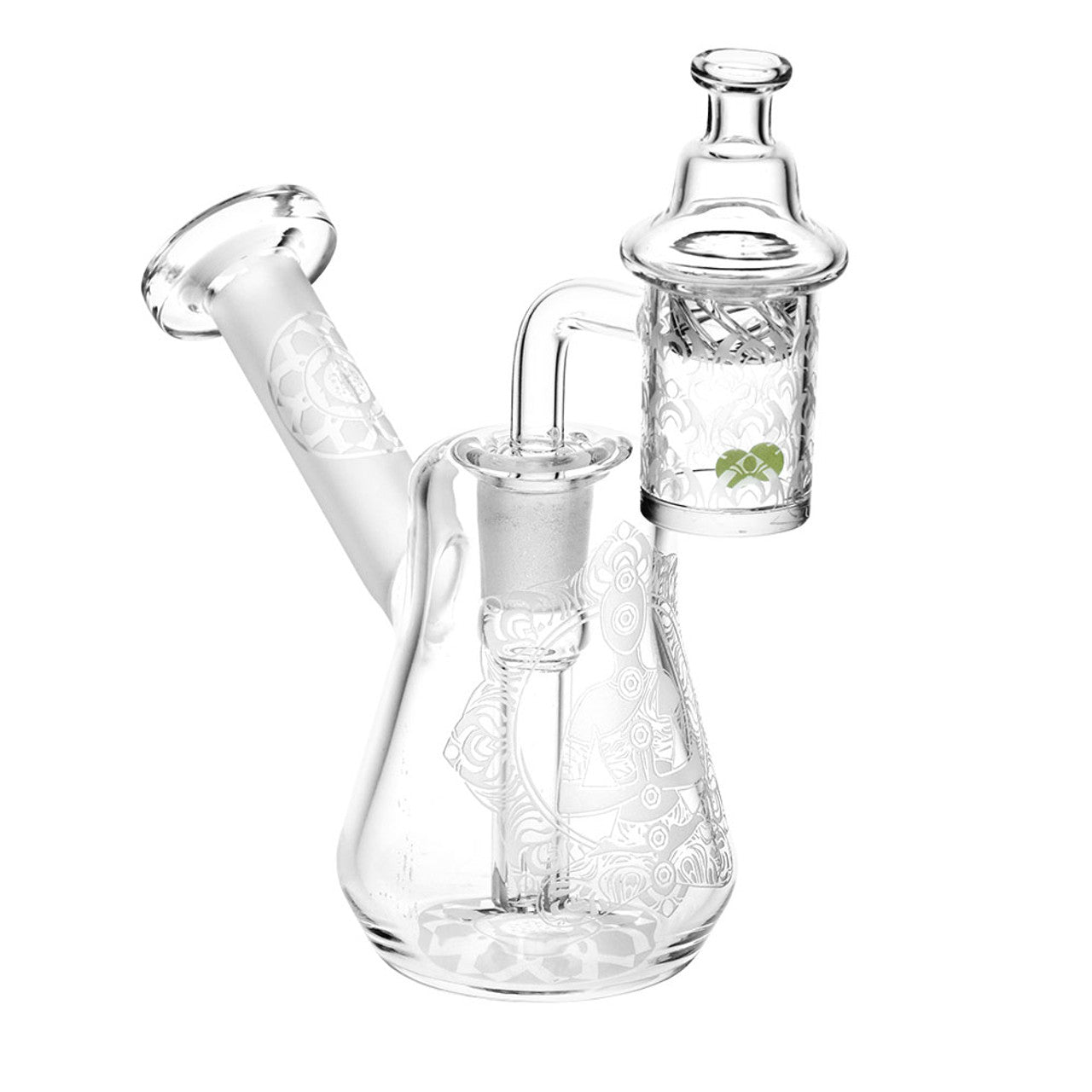 Compact Travel Etched Dab Rig Set - 5.5" - w/ 14mm Banger, Pearls, Spinner Cap