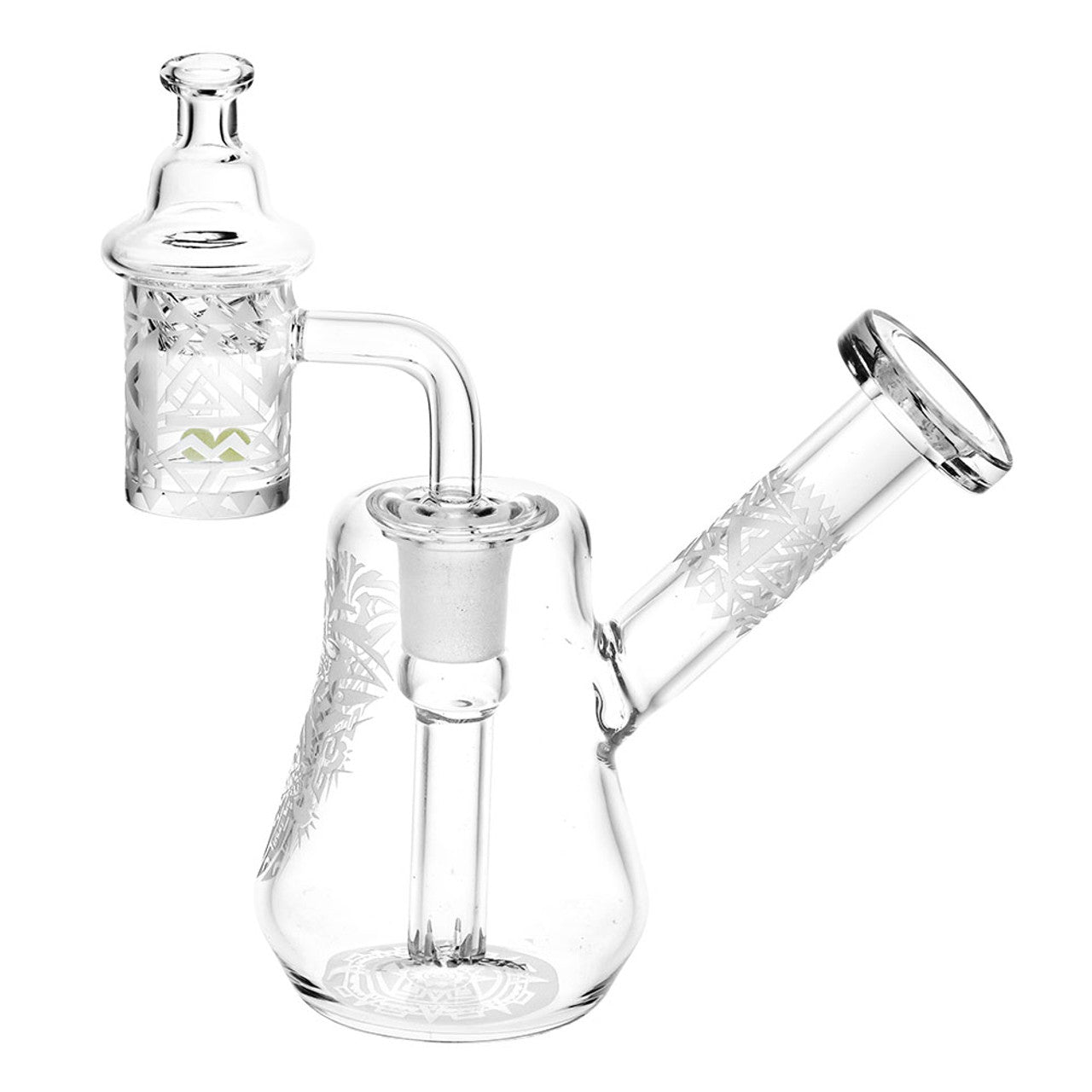 Compact Travel Etched Dab Rig Set - 5.5" - w/ 14mm Banger, Pearls, Spinner Cap