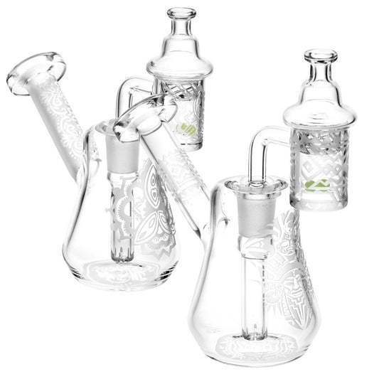 Compact Travel Etched Dab Rig Set - 5.5" - w/ 14mm Banger, Pearls, Spinner Cap