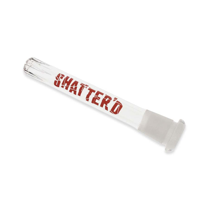 Shatter'd Clear 18mm-14mm 4" Downstem w/ Vertical Slits & Red Logo