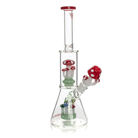 Red Eye Glass 12" Amanita Dual Chamber Beaker w/Mushroom Perc