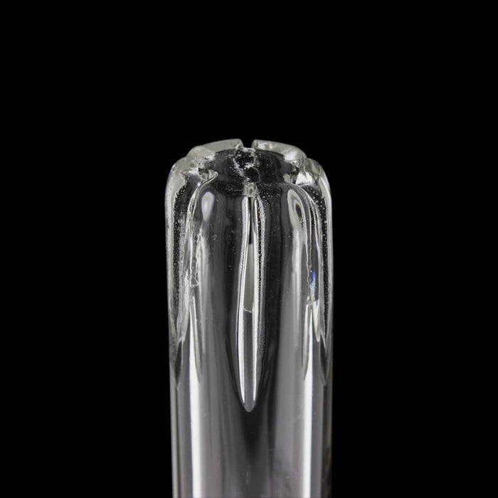 Shatter'd Clear 18mm-14mm 4" Downstem w/ Vertical Slits & Red Logo