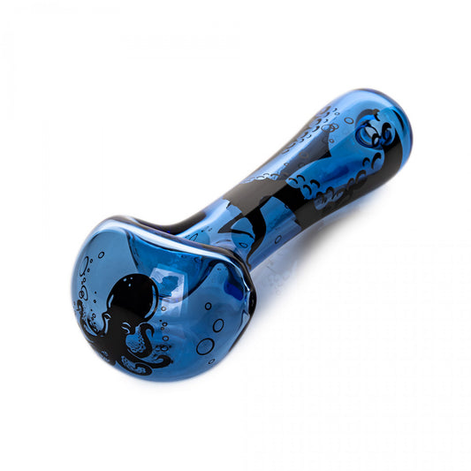 Red Eye Glass 4.5"Blue Octopus Hand Pipe