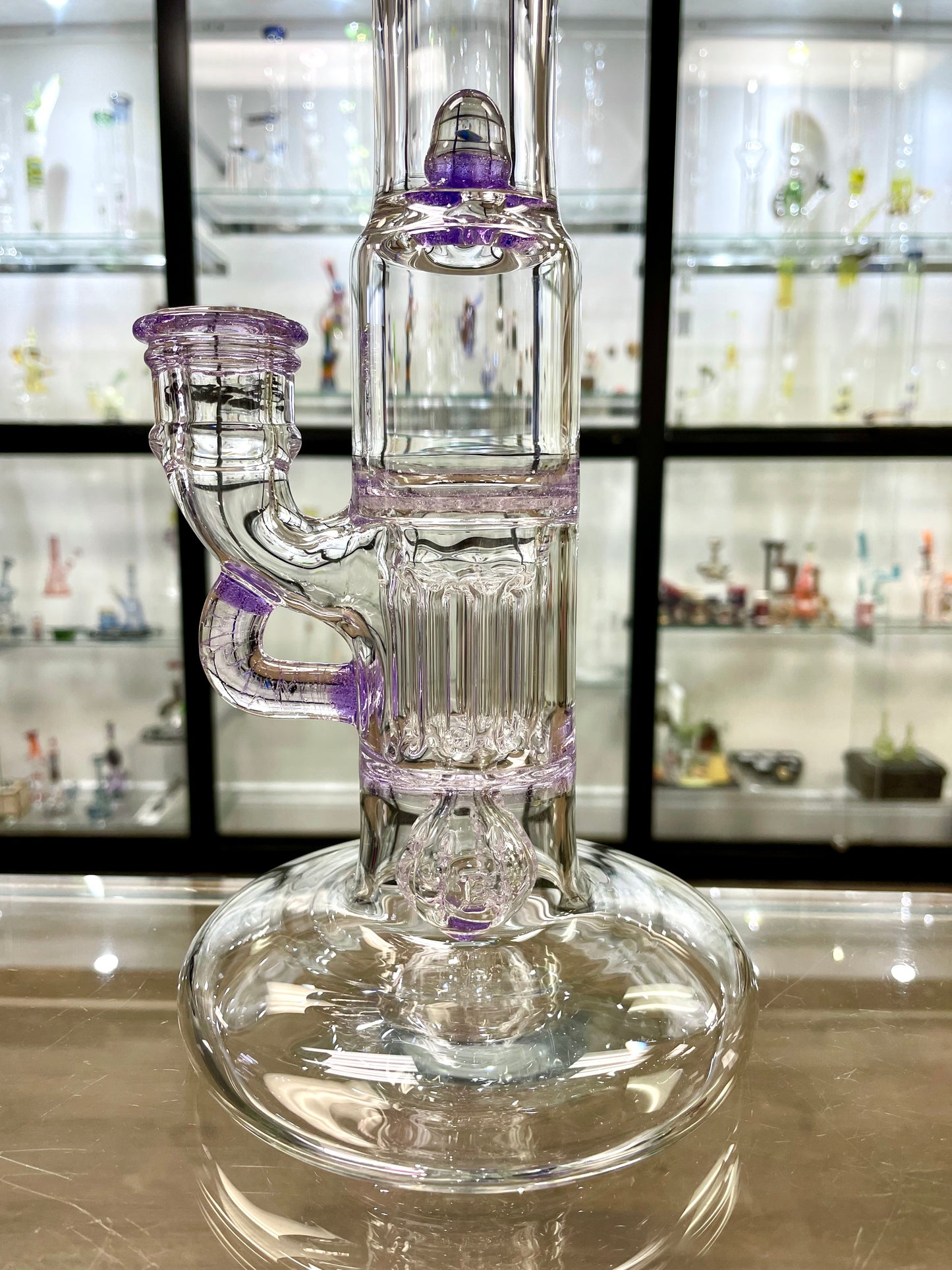 Blazed Mini Pillar Tube w/ Double Bore Straight Neck & Hollow Foot - Purple Lollipop