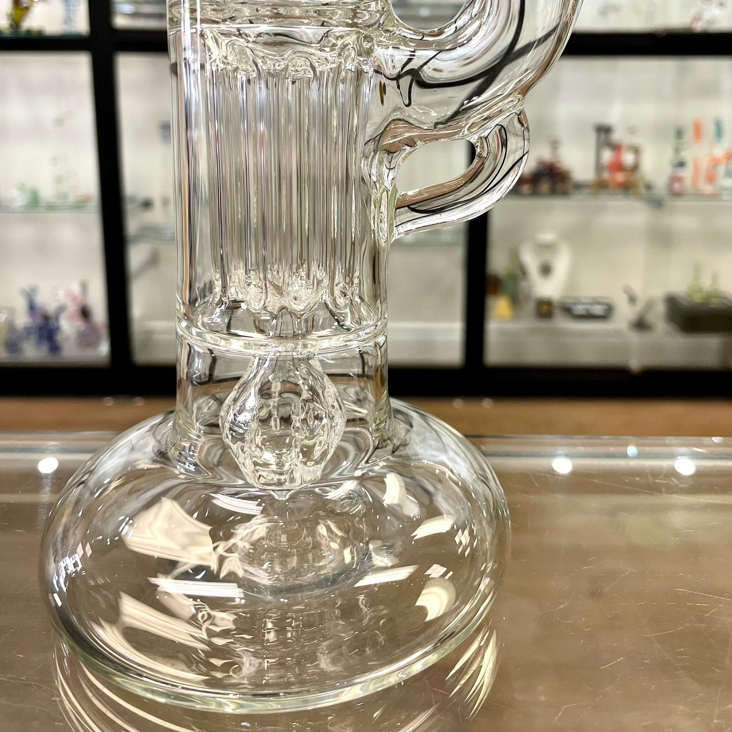 Blazed Mini Pillar Tube w/ Double Bore Straight Neck & Hollow Foot - Clear w/ Opal