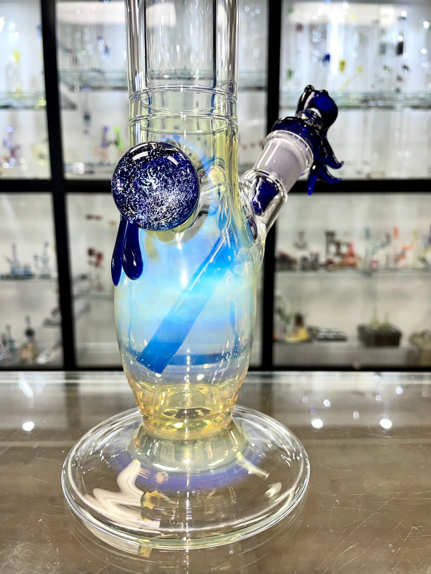 Gibson's Glass 20" Straight Tube w/ Cobalt Blue & Fuming Accents