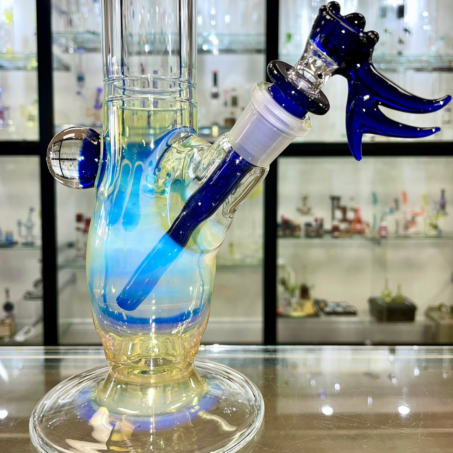 Gibson's Glass 20" Straight Tube w/ Cobalt Blue & Fuming Accents