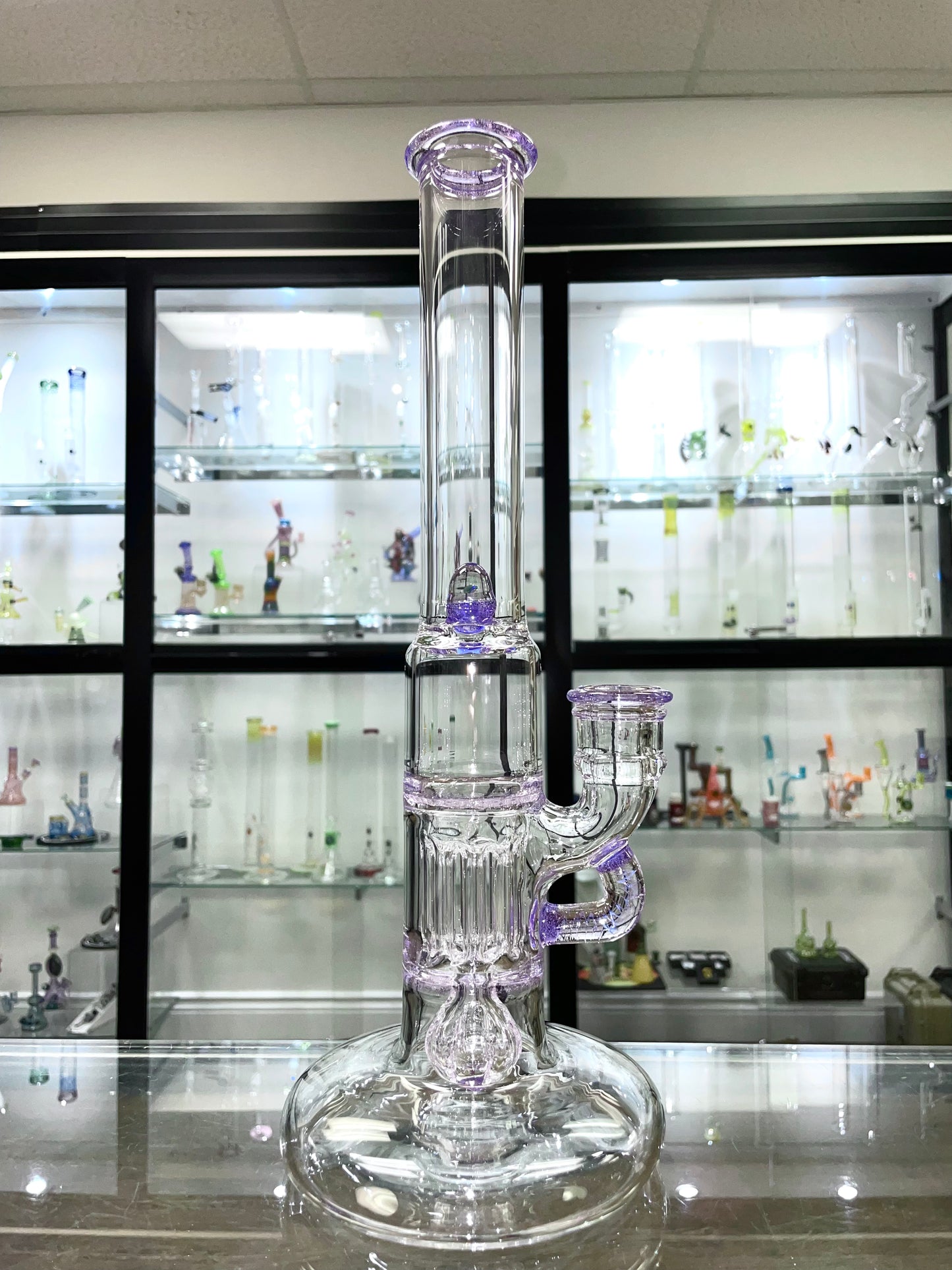 Blazed Mini Pillar Tube w/ Double Bore Straight Neck & Hollow Foot - Purple Lollipop