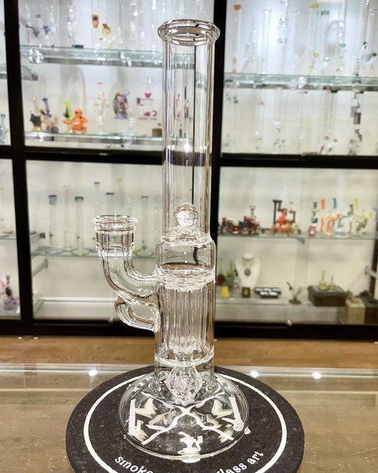 Blazed Mini Pillar Tube w/ Double Bore Straight Neck & Hollow Foot - Clear w/ Opal