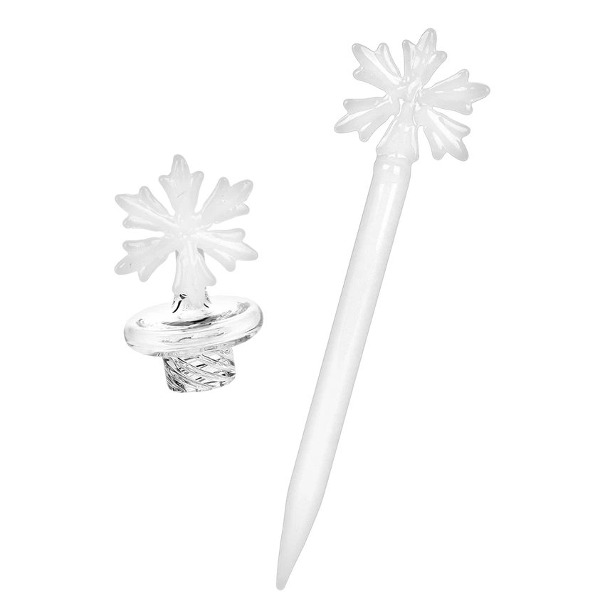 Pulsar 8.25" 14mm Holidaze Dab Rig Set w/ Banger, Poker & Spinner Cap - Snowflake Design