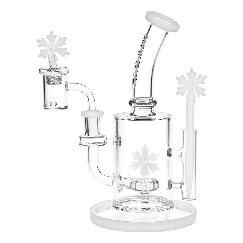 Pulsar 8.25" 14mm Holidaze Dab Rig Set w/ Banger, Poker & Spinner Cap - Snowflake Design
