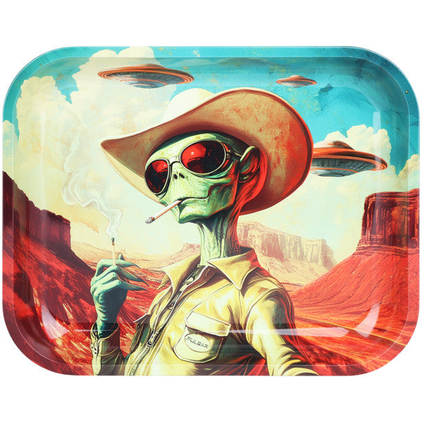 Pulsar 13" x 11" Design Series Large Metal Rolling Tray - Cowboy Alien