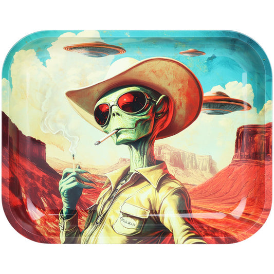 Pulsar 13" x 11" Design Series Large Metal Rolling Tray - Cowboy Alien