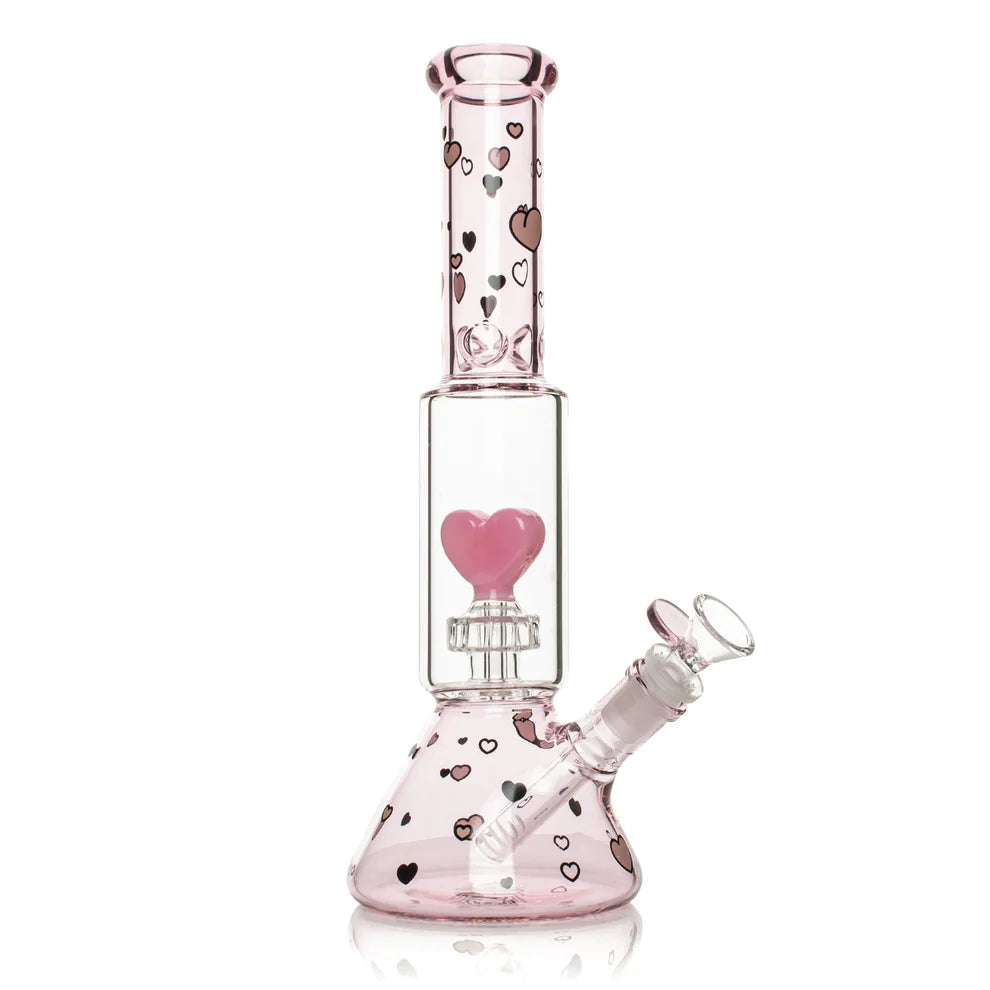 Red Eye Glass 12" Dual Chamber Floating Hearts Beaker