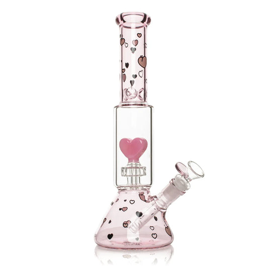 Red Eye Glass 12" Dual Chamber Floating Hearts Beaker