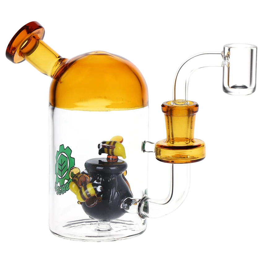 SeshGear 5" 14mm Buzzin' Around the Honey Pot Glass Dab Rig w/ 14mm Quartz Banger