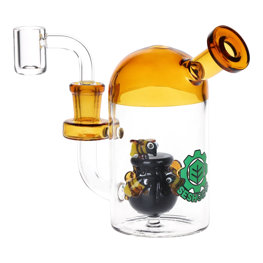 SeshGear 5" 14mm Buzzin' Around the Honey Pot Glass Dab Rig w/ 14mm Quartz Banger