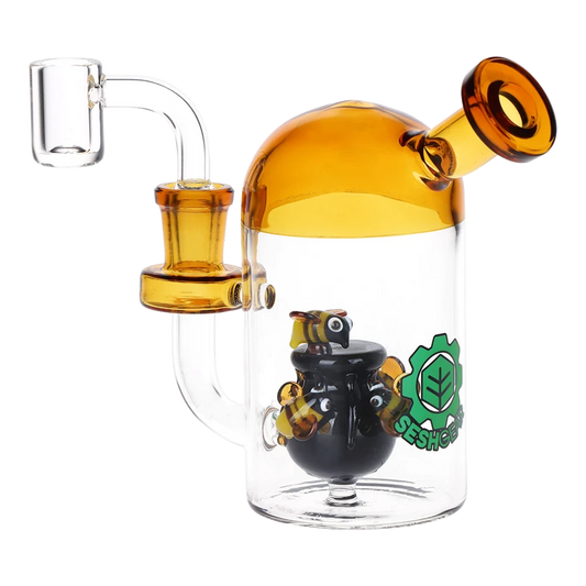 SeshGear 5" 14mm Buzzin' Around the Honey Pot Glass Dab Rig w/ 14mm Quartz Banger