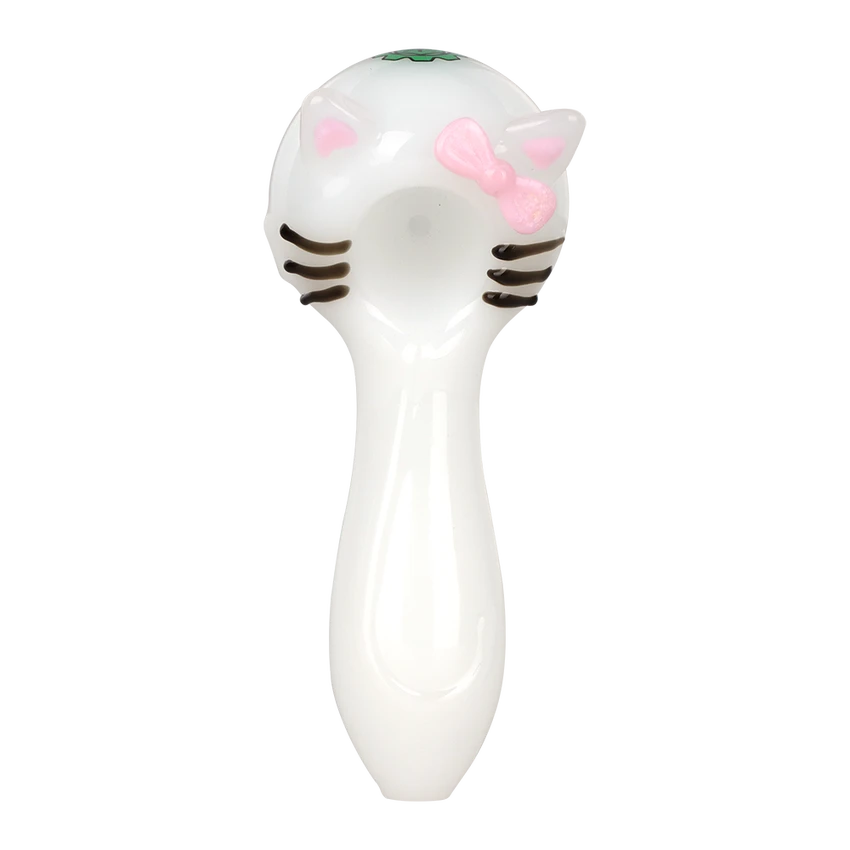 SeshGear 4" Cute Kitty Glass Spoon Pipe w/ Bow