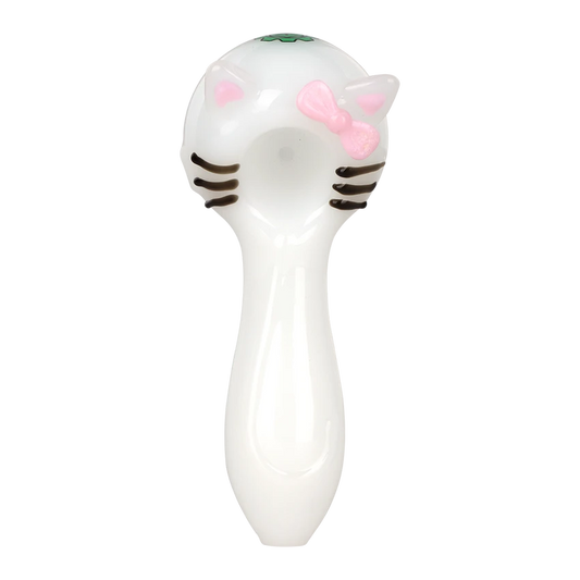 SeshGear 4" Cute Kitty Glass Spoon Pipe w/ Bow
