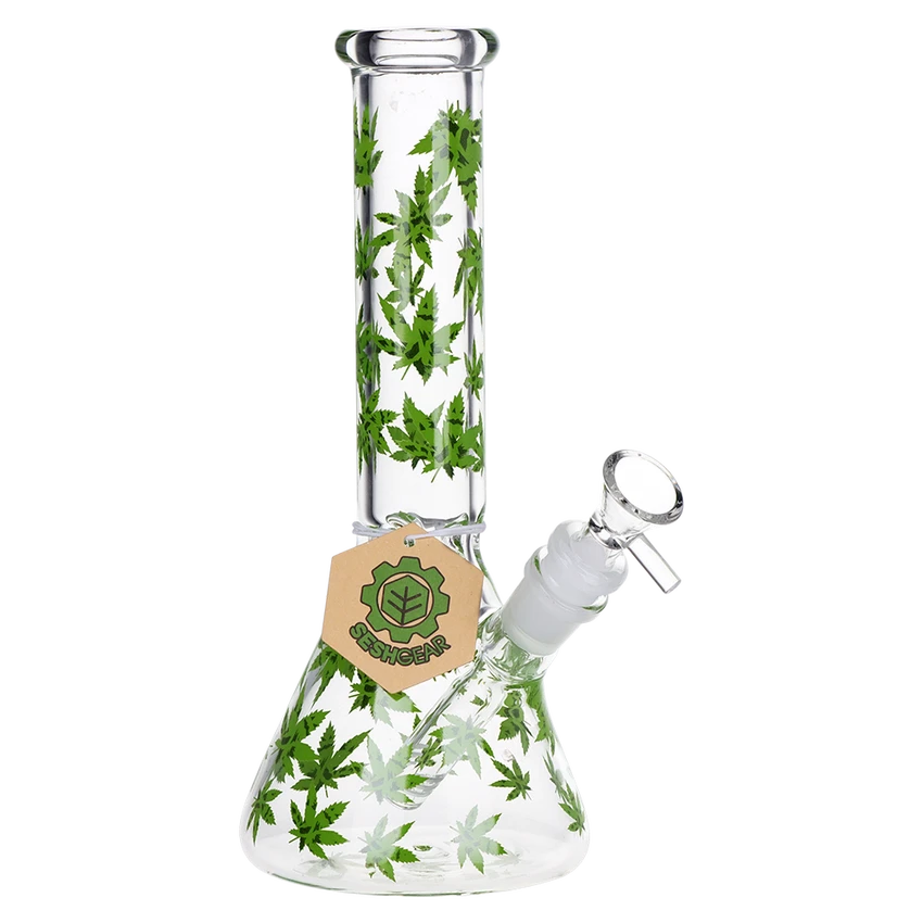 SeshGear 9.75" Green Leaf Beaker Glass Water Pipe