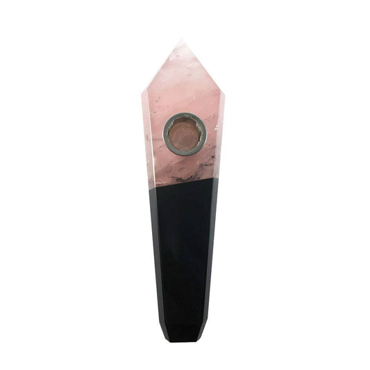 Crystal Duo Hand Pipe Rose Quartz/Obsidian