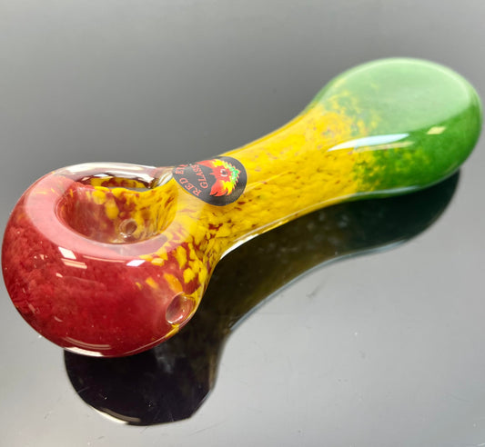 Red Eye Glass 4"Flatty Frit 5 Hole Pipe Rasta Colours