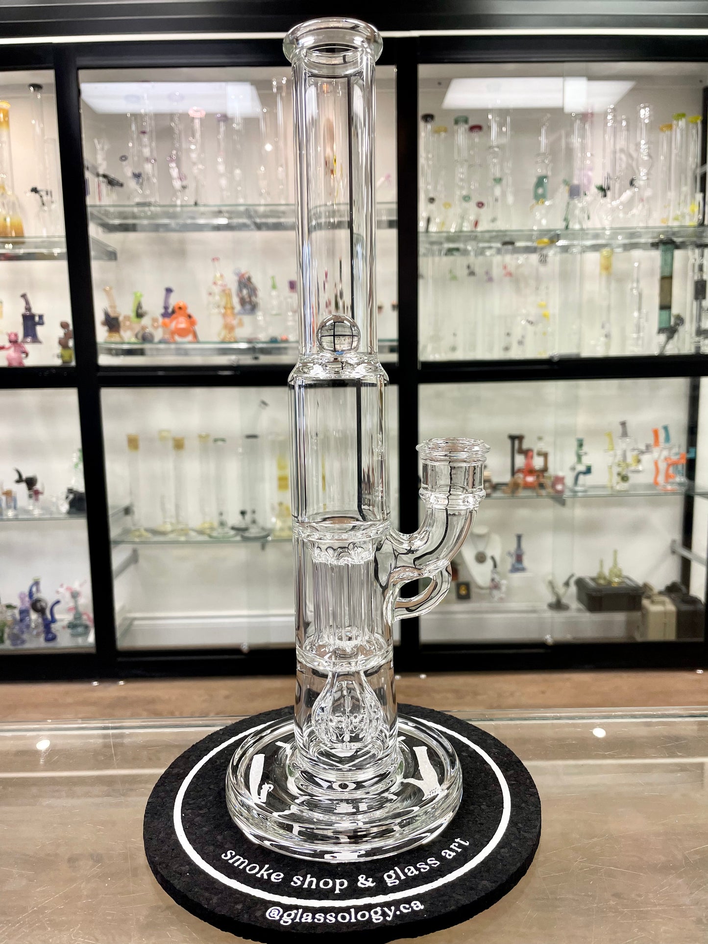 Blazed Mini Pillar Tube w/ Double Bore Straight Neck - Clear w/ Opal